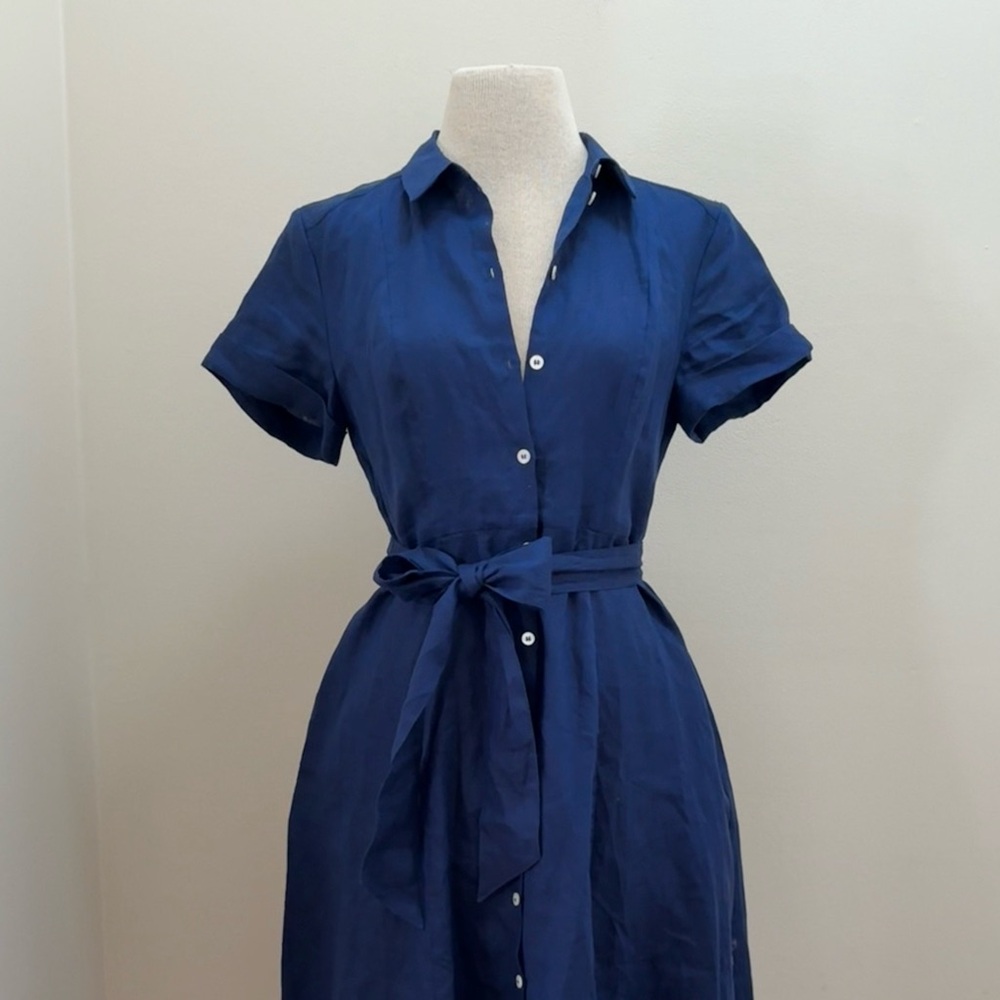 Tuckernuck Hill House Navy 100% Linen Lily Shirt Dress Size XS Nautical Coastal - Picture 12 of 16